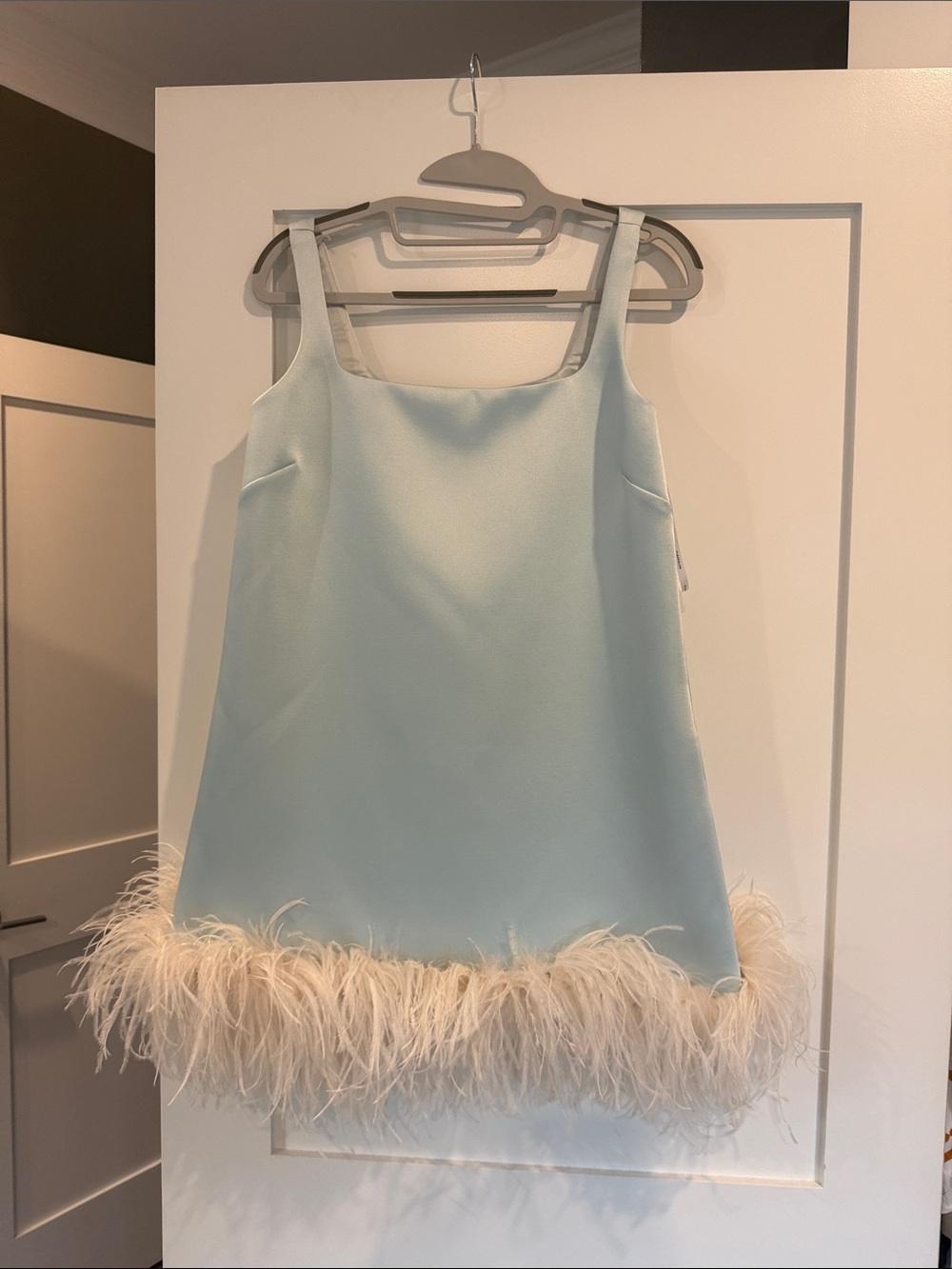 Retrofete Mint Feather-Hem Square-Neck Mini Dress - Picture 6 of 10